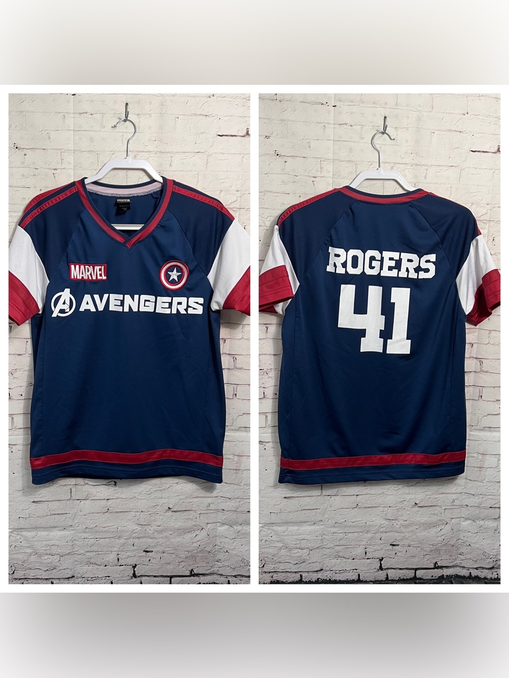 Marvel Our Universe Captain America Rogers 41 Men's Blue Avengers Jersey Size SM